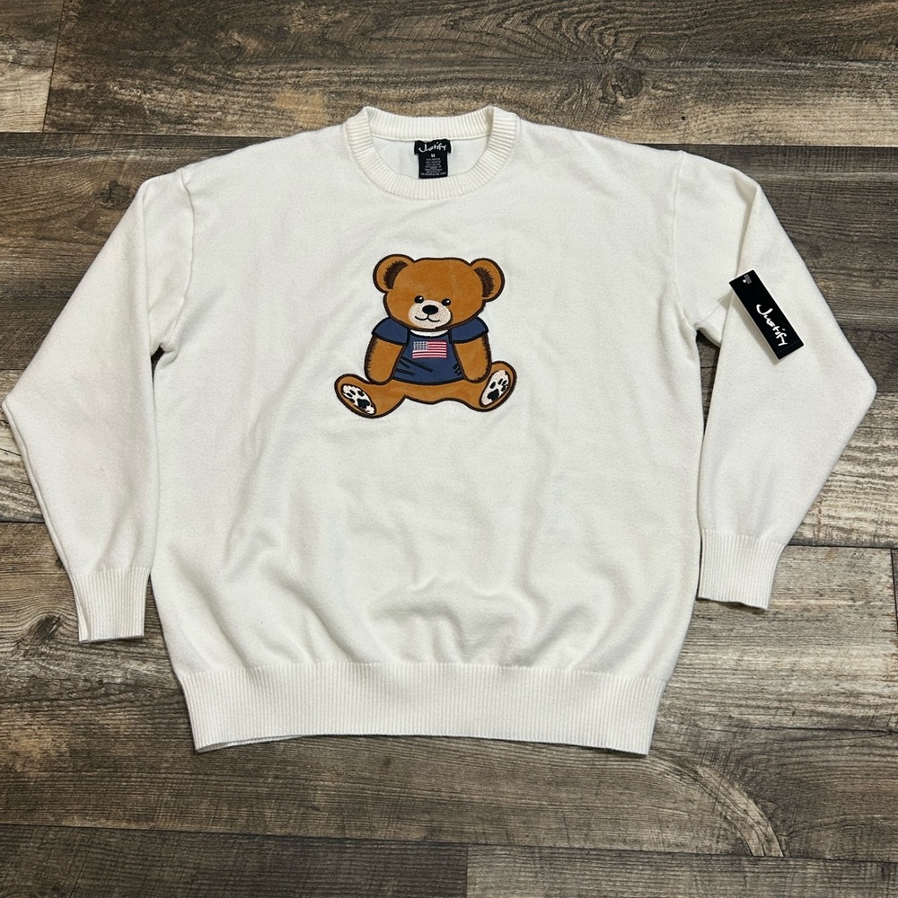 Justify America Flag bear Sweater
Women Size M